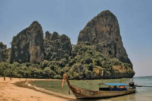 Best Asian Countries for Digital Nomads - A Boat Docked on the Railay Beach in Thailand