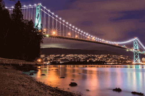 Scenic View Of Bridge During Dawn in Vancouver, Canada