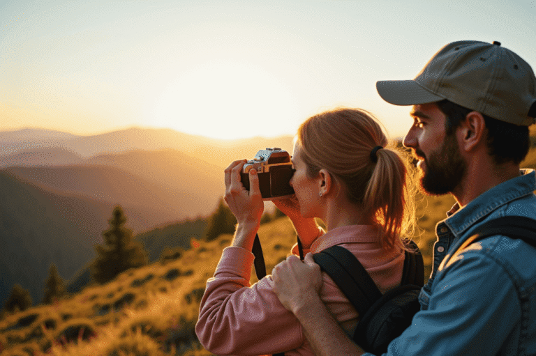 Best 35mm Film Cameras for Travel Enthusiasts 45 Backpacking Couple Using The Best 35mm Film Cameras for Travel