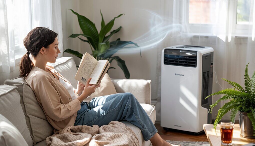 Best Quietest Portable Air Conditioners 2025 + Noise Levels 4 Quietest Portable Air Conditioners - Woman relaxing at home